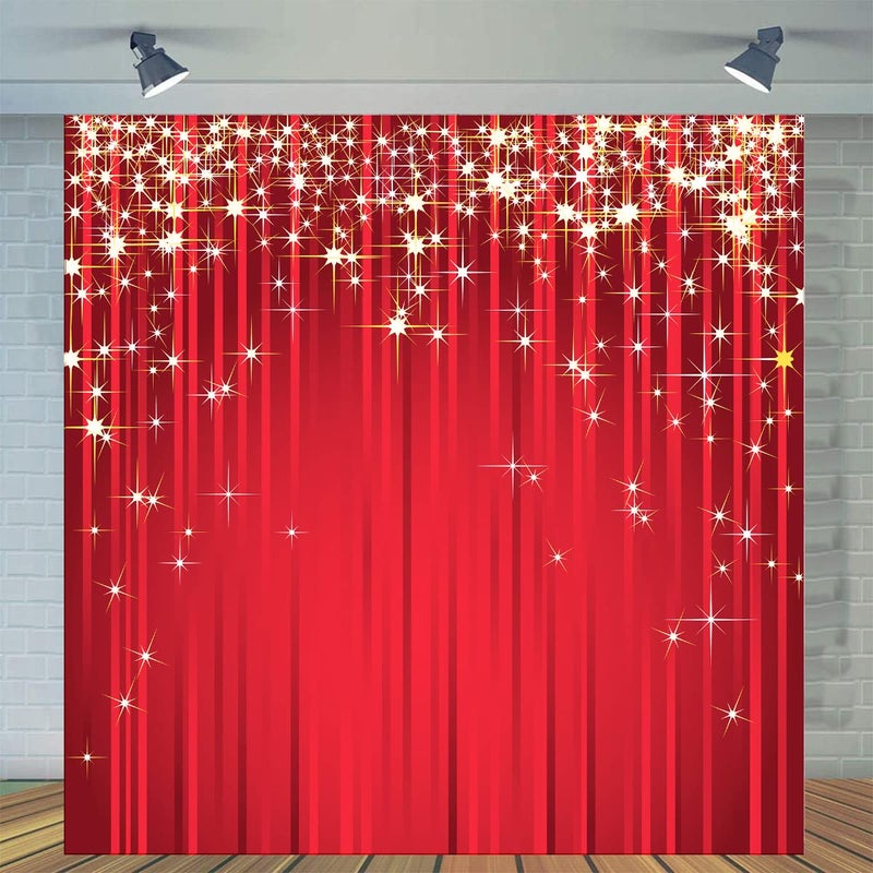 Sensfun 8x8ft Red Golden Starry Backdrop for Portrait Photography Glitter Gold Star Red Stripe Background Photobooth Banner Wedding Birthday Party Kids Newborn Photo Studio Props(WP019) - Image 3